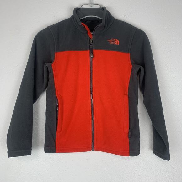 The North Flace Jacket Boys S 7/8 Fleece Red Gray Full Zip Outdoors Warm Kids‎ - Picture 1 of 8